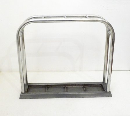 Bauhaus Style Modernist Umbrella Stand in Chromed Aluminum Tubular Metal, 1950s-RNR-2034768