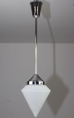 Bauhaus Style Opaline Glass Ceiling Lamp, 1940s-ZWH-888509