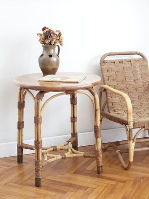 Bauhaus Style Rattan Coffee Table in Oak, 1920s-IND-1726542