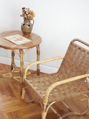 Bauhaus Style Rattan Coffee Table in Oak, 1920s-IND-1726542