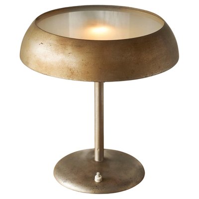 Bauhaus Style Table Lamp in Patinated Metal and Satin Glass, 1940s-FEW-2024217