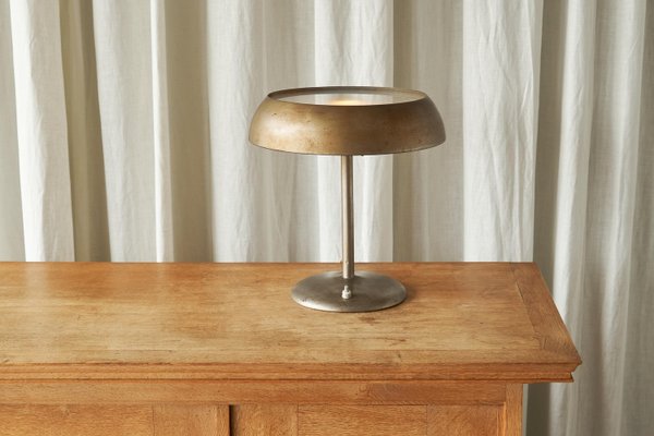 Bauhaus Style Table Lamp in Patinated Metal and Satin Glass, 1940s-FEW-2024217