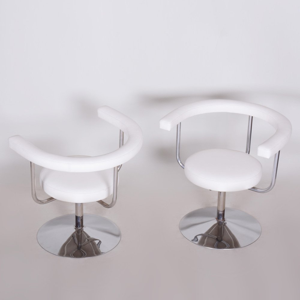 Bauhaus Swivel Chairs in High Quality Leather & Chrome-Plated Steel, Czech, 1940s