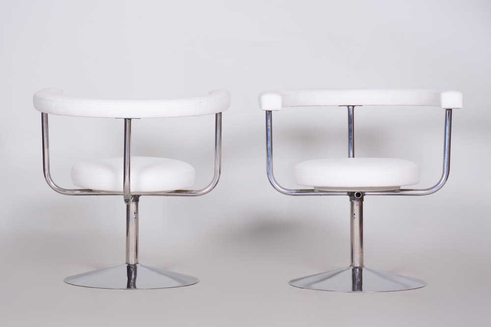 Bauhaus Swivel Chairs in High Quality Leather & Chrome-Plated Steel, Czech, 1940s