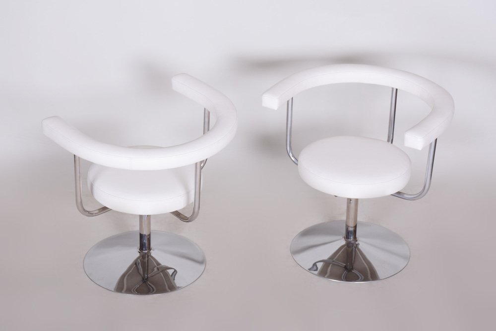 Bauhaus Swivel Chairs in High Quality Leather & Chrome-Plated Steel, Czech, 1940s