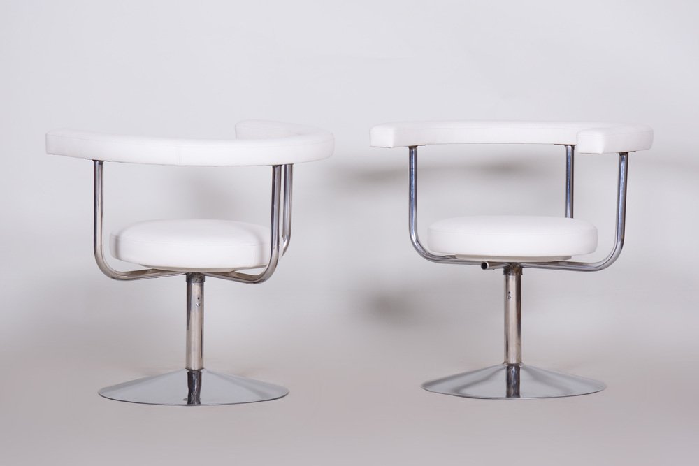 Bauhaus Swivel Chairs in High Quality Leather & Chrome-Plated Steel, Czech, 1940s