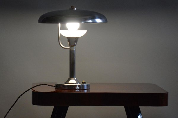 Bauhaus Table Lamp in Nickle-Plated Steel attributed to Franta Anýž, 1920s-WHY-1734486