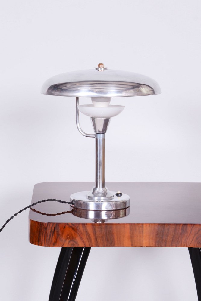 Bauhaus Table Lamp in Nickle-Plated Steel by Franta Anýž, 1920s