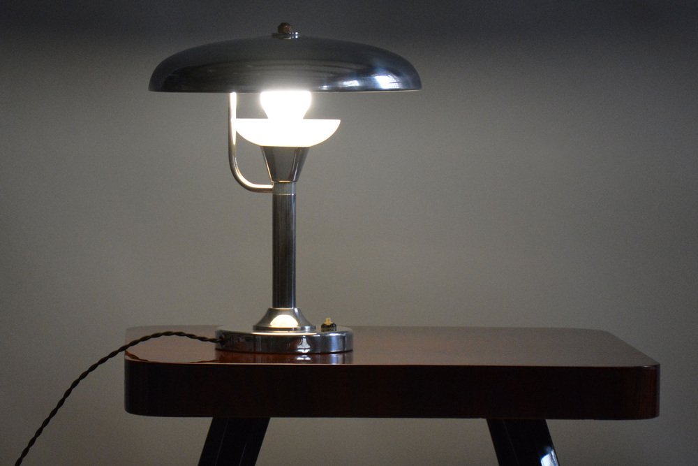 Bauhaus Table Lamp in Nickle-Plated Steel by Franta Anýž, 1920s