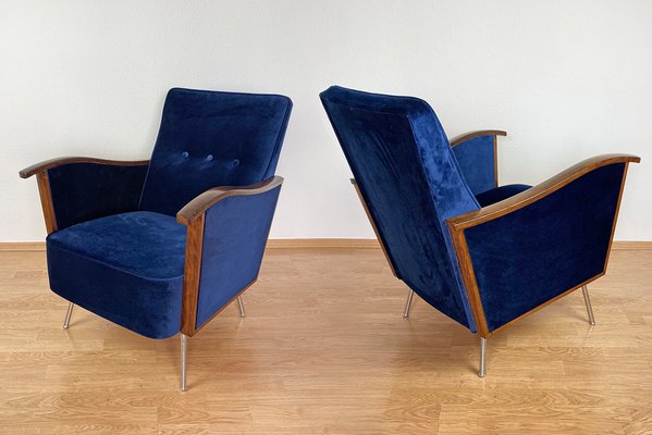 Bauhaus Tubular Armchairs in Velvet, 1960s, Set of 2-HDN-1743056