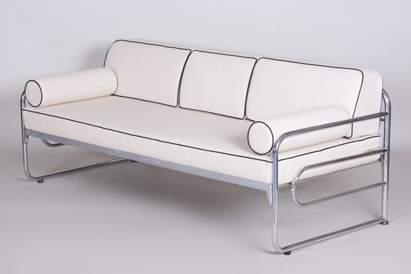 Bauhaus Tubular Chrome & Ivory Leather Sofa attributed to Mücke Melder, 1930s-WHY-1767465