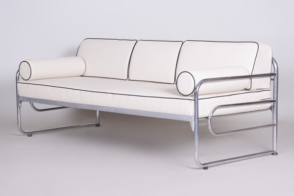 Bauhaus Tubular Chrome & Ivory Leather Sofa attributed to Mücke Melder, 1930s-WHY-1767465