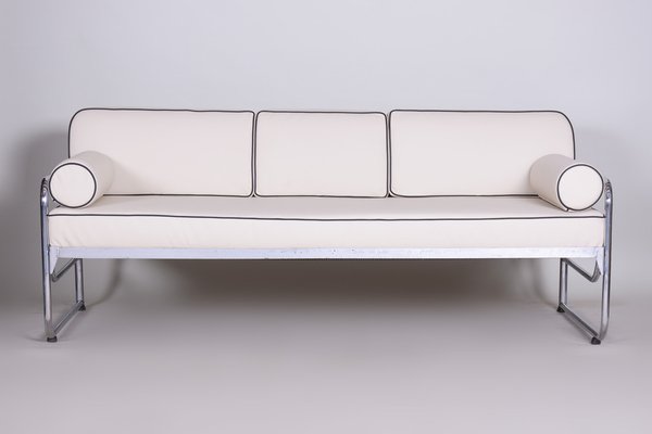 Bauhaus Tubular Chrome & Ivory Leather Sofa attributed to Mücke Melder, 1930s-WHY-1767465