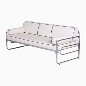 Bauhaus Tubular Chrome & Ivory Leather Sofa attributed to Mücke Melder, 1930s-WHY-1767465