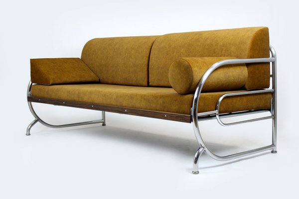 Bauhaus Tubular Chrome & Steel Sofa from Hynek Gottwald, 1930s-WVS-1757875