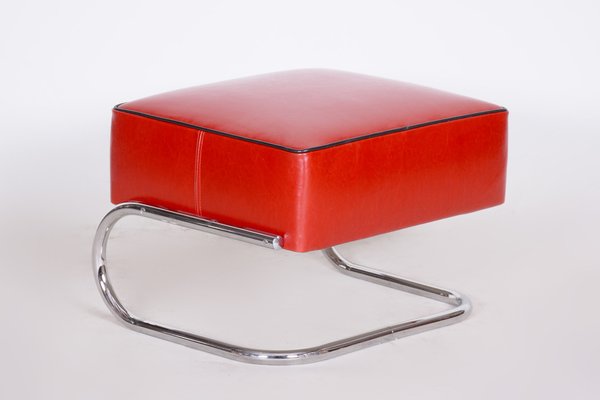 Bauhaus Tubular Stool in Chrome-Plated Steel & Leather attributed to Robert Slezák, Czech, 1930s-WHY-1776729