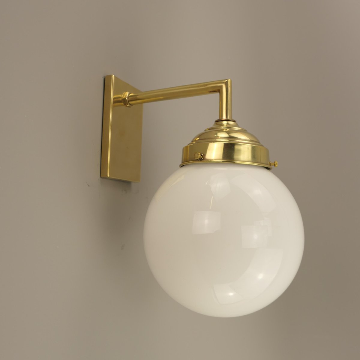 Bauhaus Wall Lamp in Brass with Opal Shade, Germany, 1925