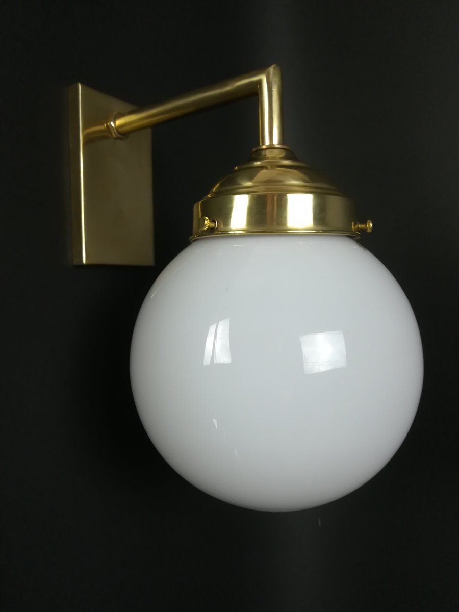 Bauhaus Wall Lamp in Brass with Opal Shade, Germany, 1925