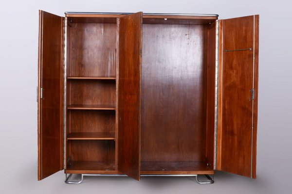 Bauhaus Wardrobe in Walnut and Chrome attributed to Hynek Gottwald, Former Czechoslovakia, 1930s-WHY-1790739