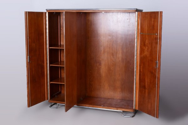 Bauhaus Wardrobe in Walnut and Chrome attributed to Hynek Gottwald, Former Czechoslovakia, 1930s-WHY-1790739