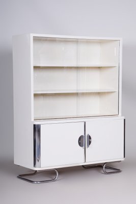 Bauhaus White Chrome-Plated Steel & Lacquered Wood Cabinet attributed to Vichr, 1930s-WHY-1767560