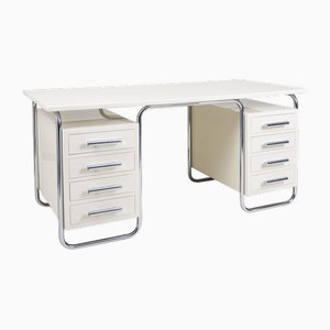 Bauhaus White Desk in Chrome-Plated Steel attributed to Marcel Breuer for Thonet, Czech, 1930s-WHY-1776750