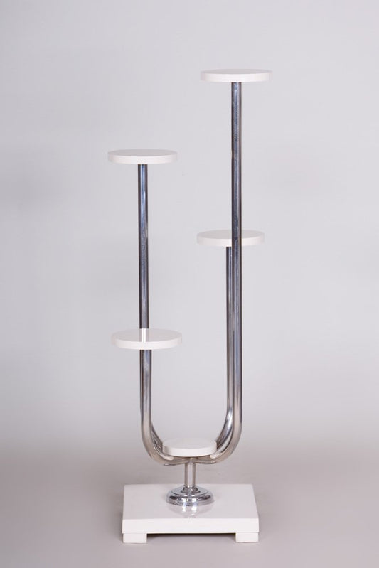 Bauhaus White Flower Pedestal in Chrome, Czech, 1930s