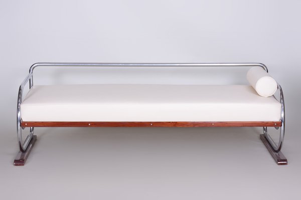 Bauhaus White Tubular Sofa in Beech, Chrome-Plated Steel & High Quality Leather attributed to Robert Slezák for Slezak Factories, Czech, 1930s-WHY-1772642