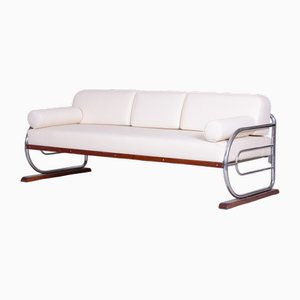 Bauhaus White Tubular Sofa in Beech, Chrome-Plated Steel & High Quality Leather attributed to Robert Slezák for Slezak Factories, Czech, 1930s-WHY-1772642