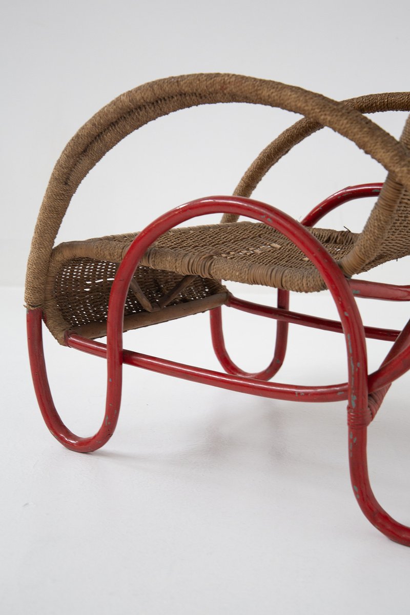 Bauhaus Wicker and Painted Metal Armchair, 1930s