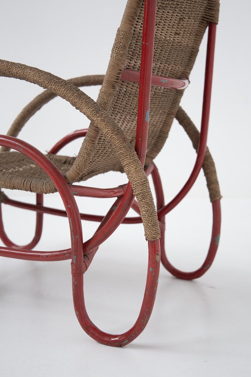 Bauhaus Wicker and Painted Metal Armchair, 1930s