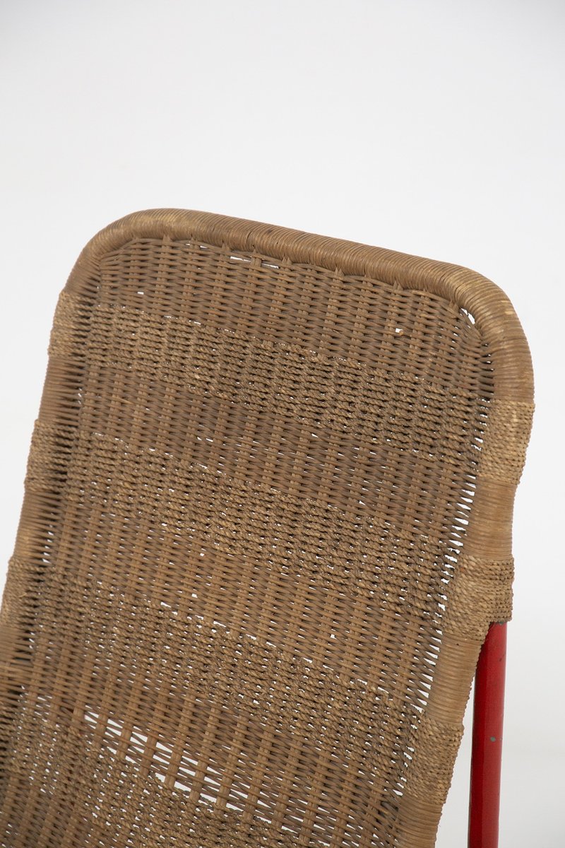 Bauhaus Wicker and Painted Metal Armchair, 1930s