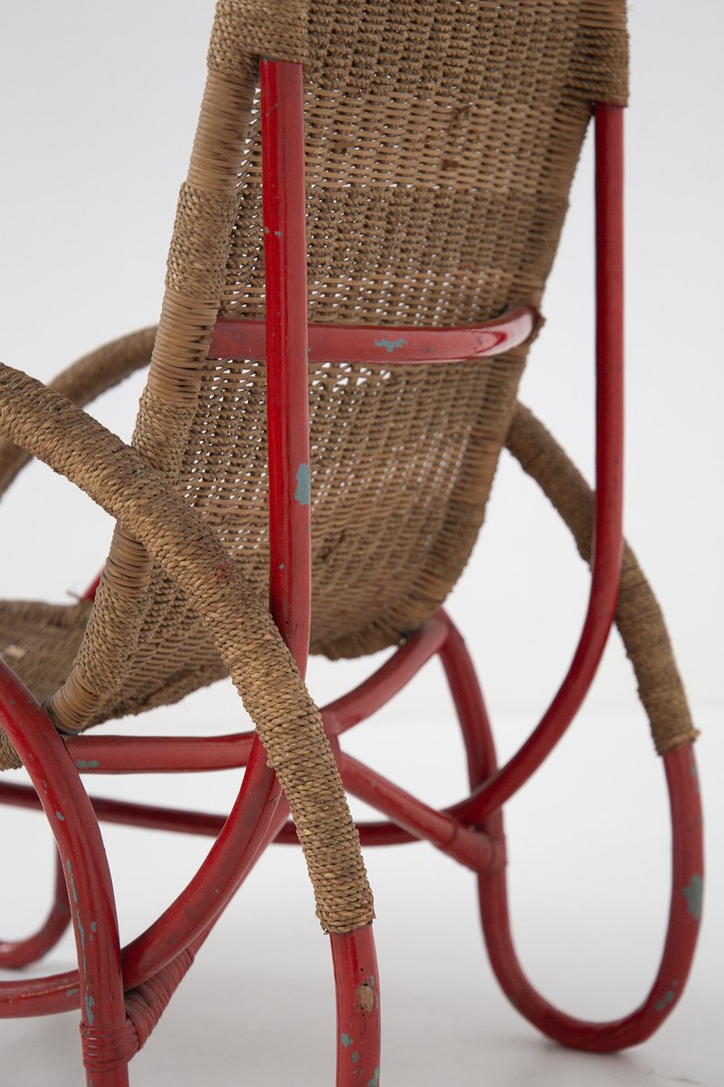 Bauhaus Wicker and Painted Metal Armchair, 1930s