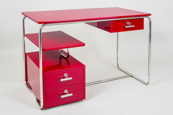 Bauhaus Writing Desk in Lacquered Wood & Chrome-Plated Steel, Germany, 1930s-WHY-1780353