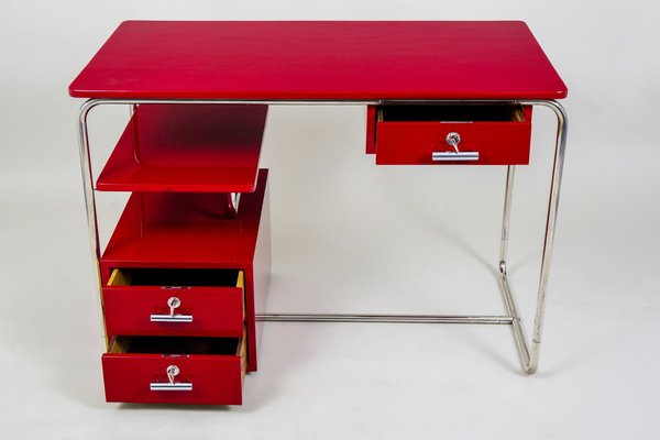 Bauhaus Writing Desk in Lacquered Wood & Chrome-Plated Steel, Germany, 1930s-WHY-1780353