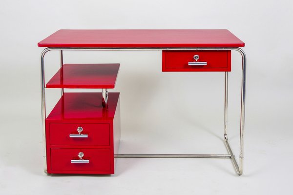 Bauhaus Writing Desk in Lacquered Wood & Chrome-Plated Steel, Germany, 1930s-WHY-1780353