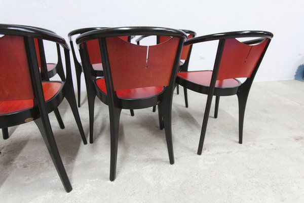 Baumann Armchairs Model Diese in Colour Wengé and Red from Pagnon Pelhaître, Set of 6-VQY-1744130