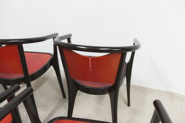 Baumann Armchairs Model Diese in Colour Wengé and Red from Pagnon Pelhaître, Set of 6-VQY-1744130