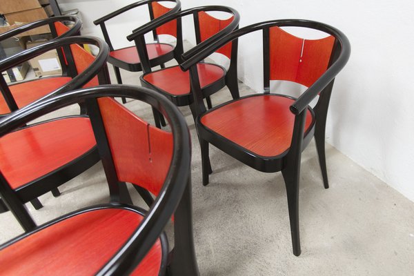 Baumann Armchairs Model Diese in Colour Wengé and Red from Pagnon Pelhaître, Set of 6-VQY-1744130