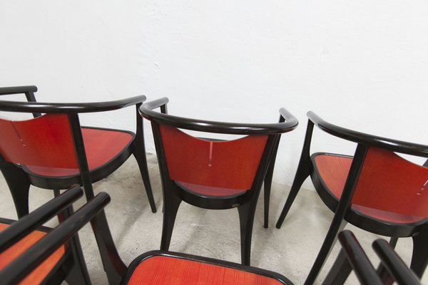 Baumann Armchairs Model Diese in Colour Wengé and Red from Pagnon Pelhaître, Set of 6-VQY-1744130