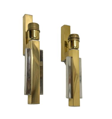 Bd Lumica Brass and Chrome Wall Lamps, 1970s, Set of 2-WZZ-1746290