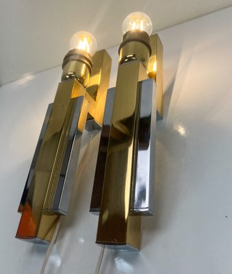 Bd Lumica Brass and Chrome Wall Lamps, 1970s, Set of 2-WZZ-1746290