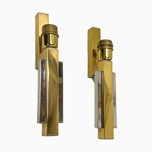 Bd Lumica Brass and Chrome Wall Lamps, 1970s, Set of 2-WZZ-1746290