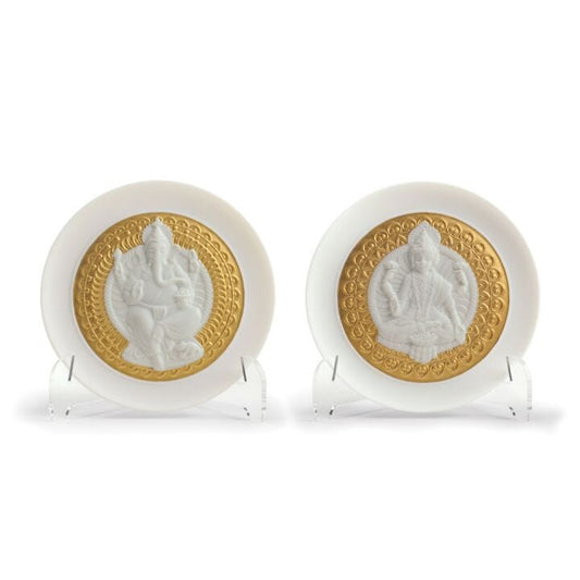 Goddes Lakshmi and Lord Ganesha Decorative Plates Set by Lladró #Golden Lustre