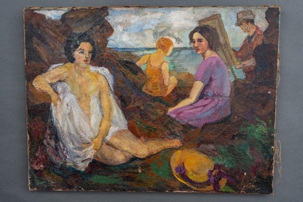 Beach Scene, Oil on Canvas-QKG-2038924