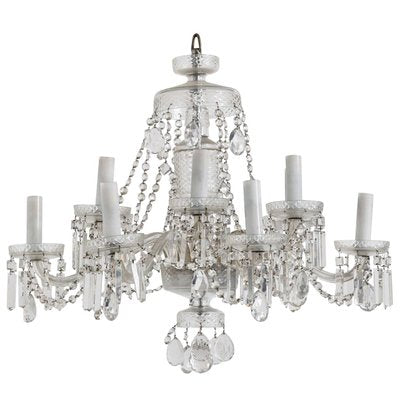 Beaded Crystal Two Tiers Chandelier from Bohemia, 1940s-KL-620361