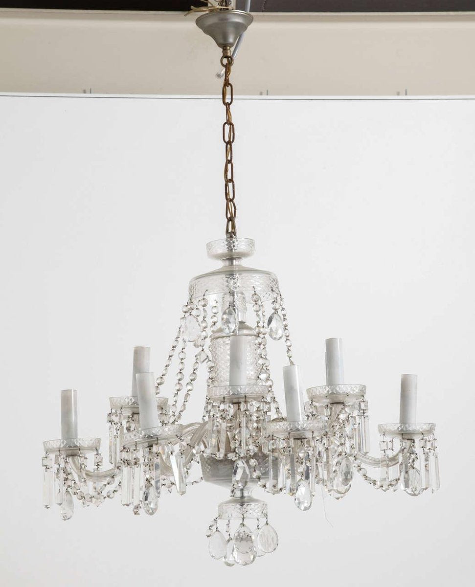 Beaded Crystal Two Tiers Chandelier from Bohemia, 1940s