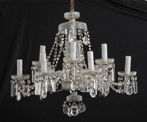 Beaded Crystal Two Tiers Chandelier from Bohemia, 1940s-KL-620361