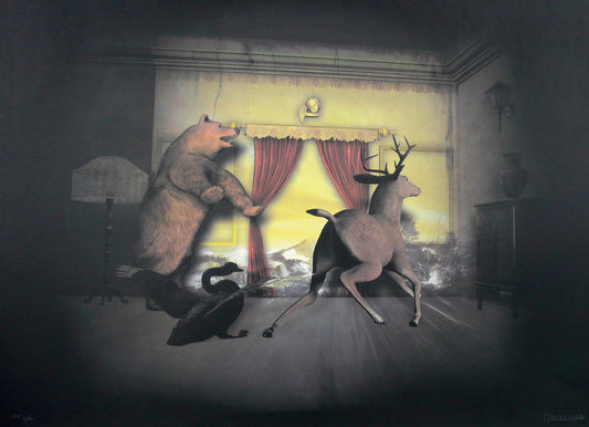 Bear and Deer Lithograph by Francisco Larios, 1990