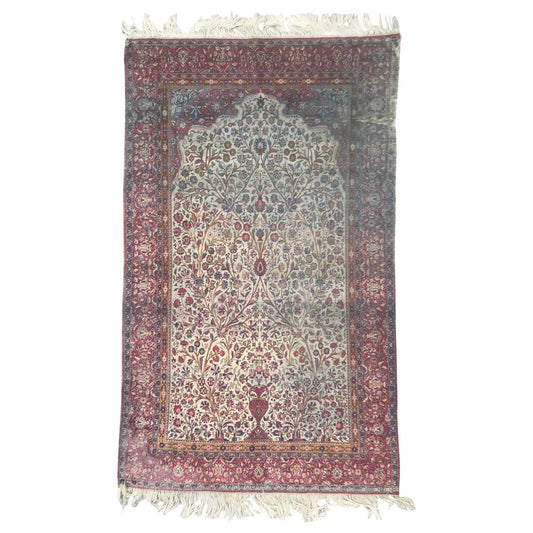 Beautiful Distressed Antique Kashan Silk Rug, 1890s